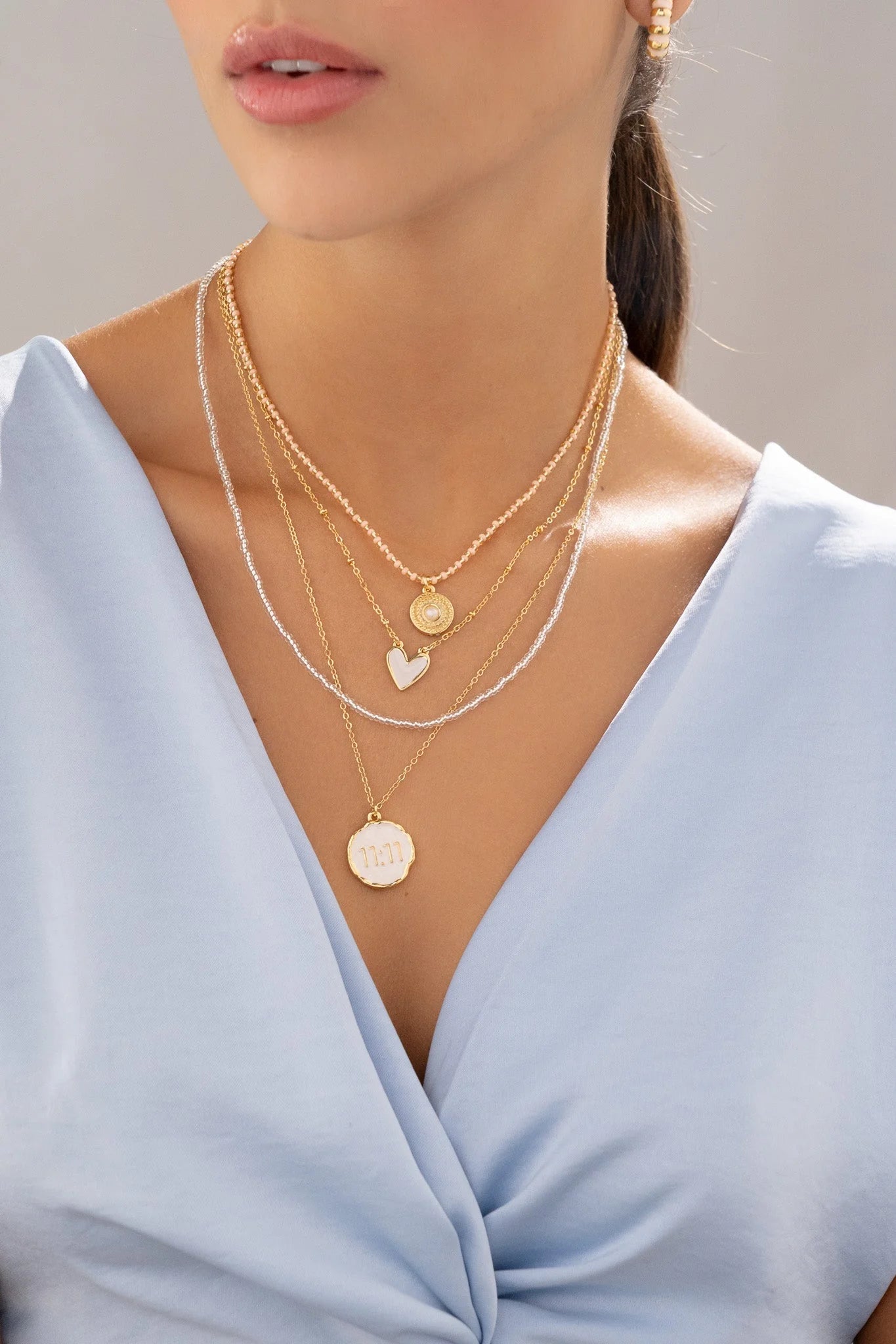 Heart and 11:11 Necklace Set + Earrings