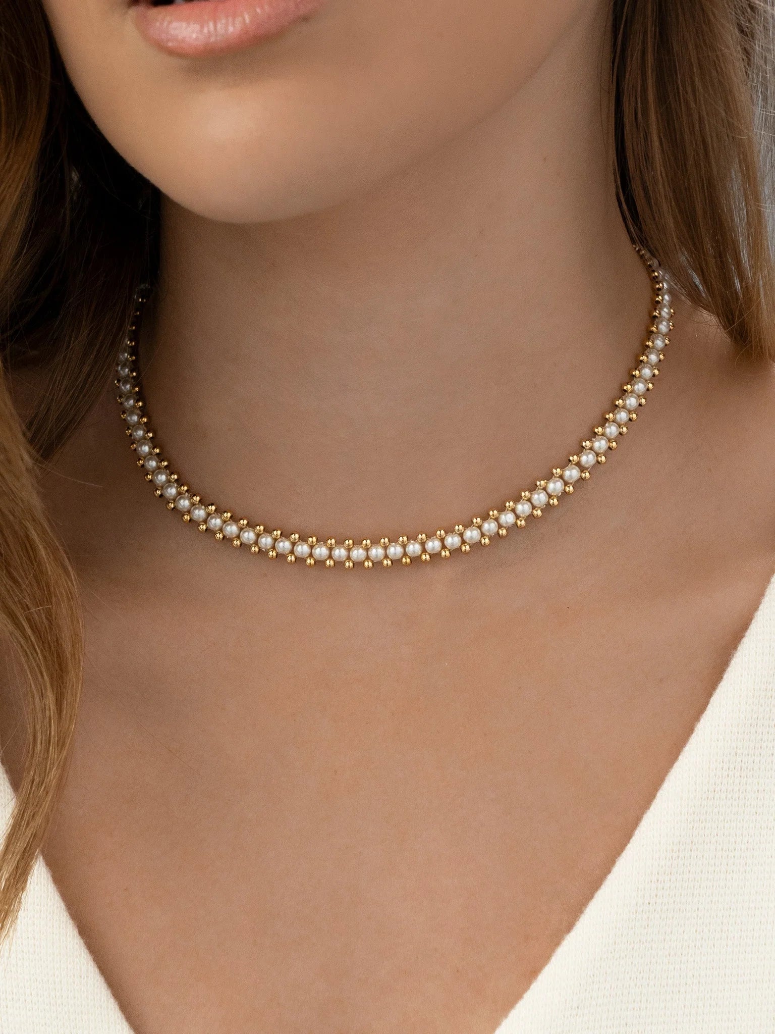 Gargantilla de tejido de perlas