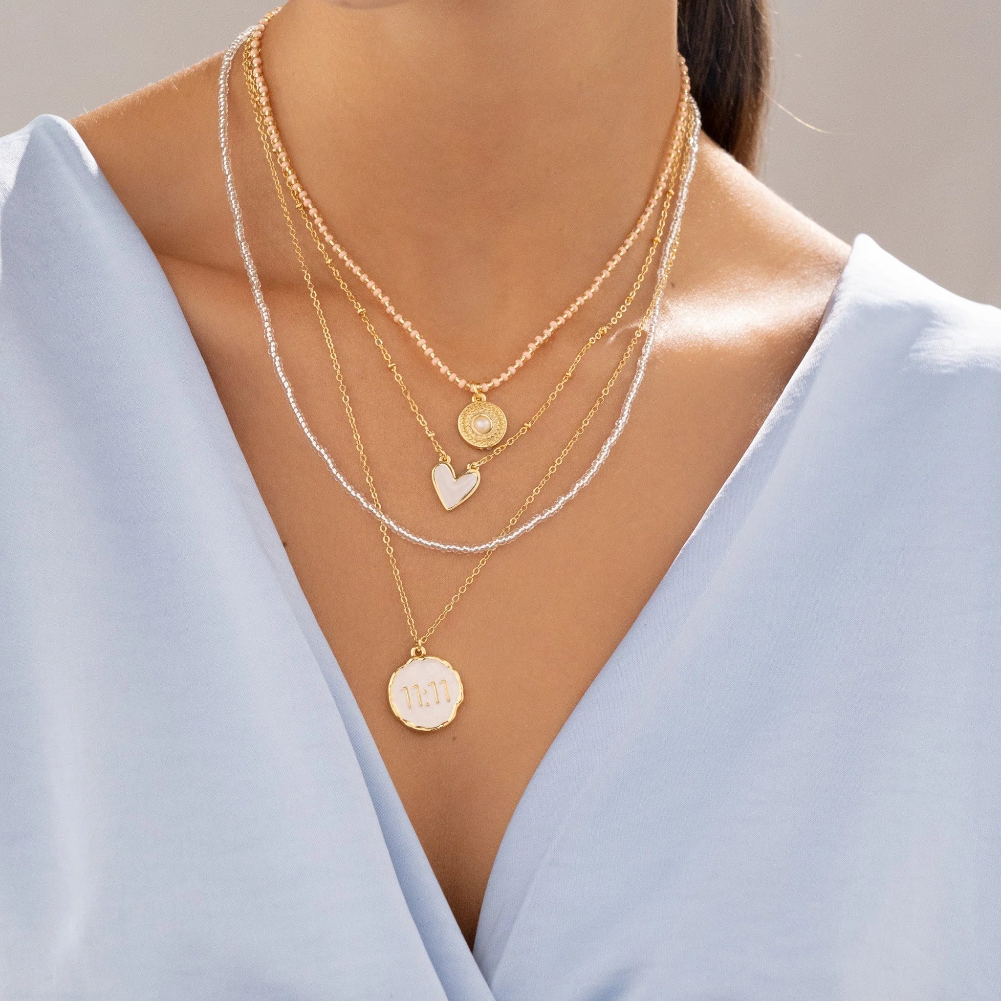 Heart and 11:11 Necklace Set + Earrings