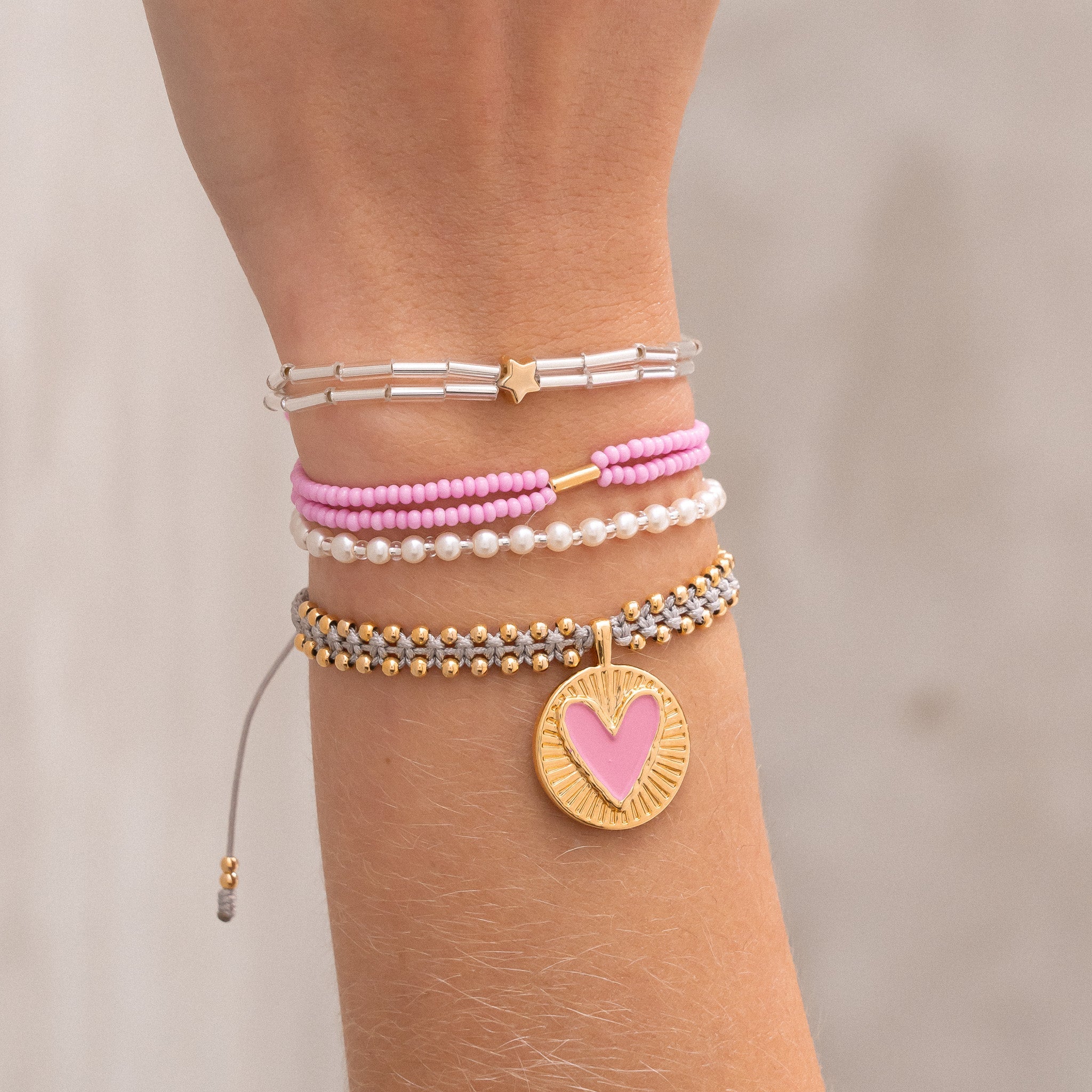 Fuchsia Heart Charms Bracelet Set + Earrings