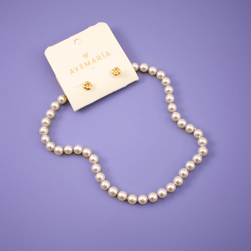 Collar de perlas + pendientes