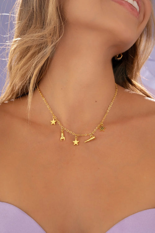 Collar y pendientes con dijes surtidos "Alcanza las estrellas"