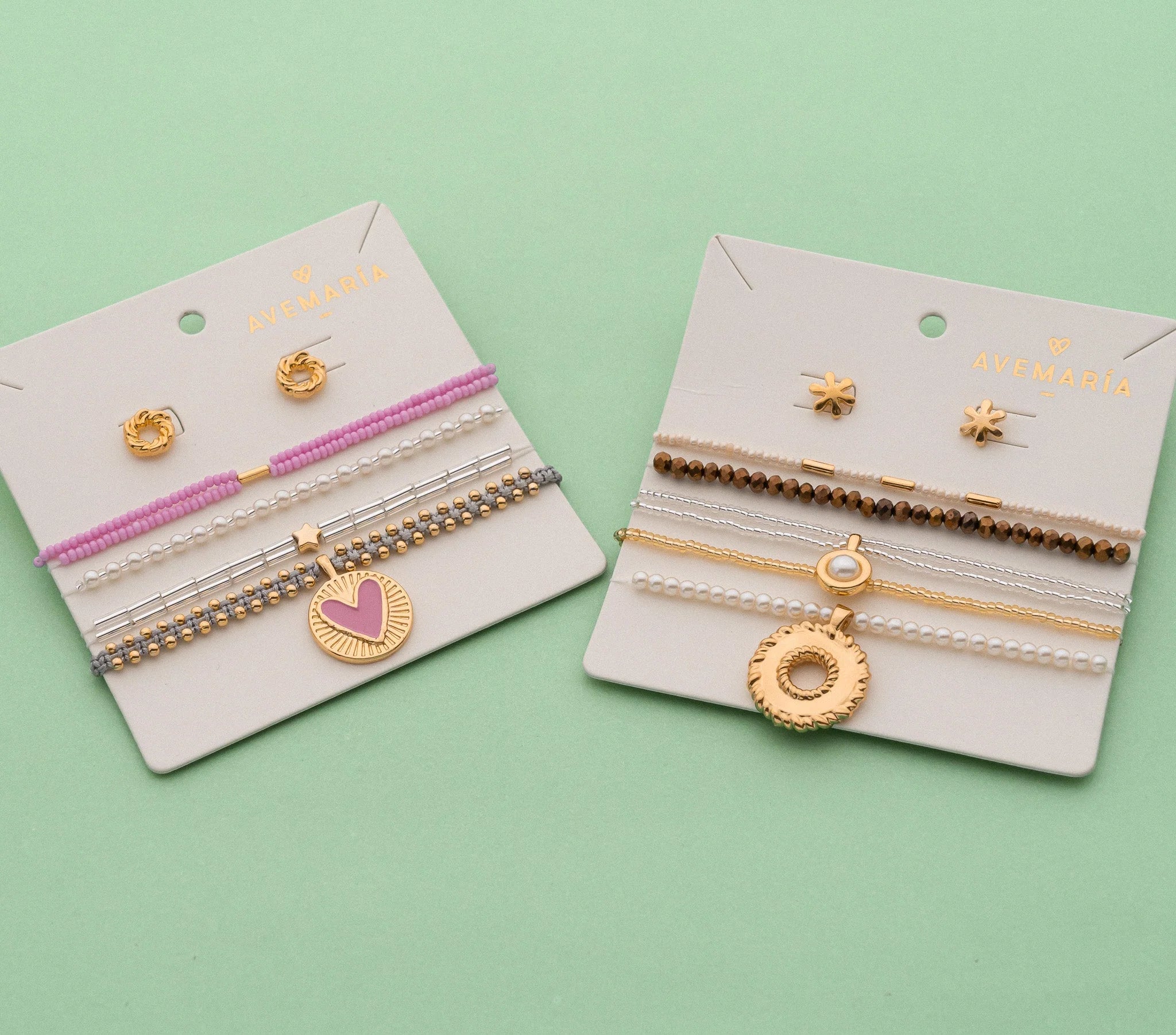 Fuchsia Heart Charms Bracelet Set + Earrings