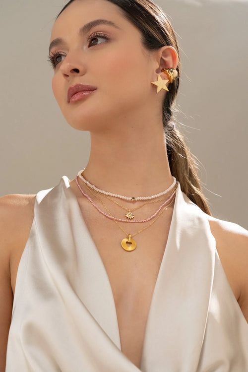 Heart and Daisy Necklace Set + Earrings